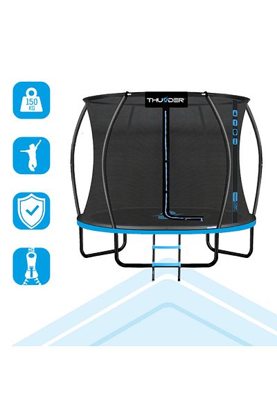 Thunder Children's trampoline, Diameter 305 cm, Inner net, max. 150 kg, with ladder, Blue