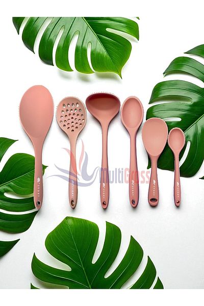 Multiamo Heat Resistant Silicone Colander Ladle Spatula Spoon Set (30-28-22-20 cm) 6 Pieces