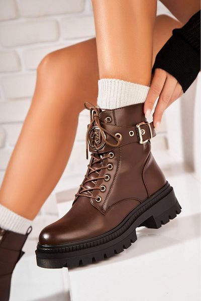 Joana Women's Brown Fur-lined Boots Made of Arysa Eco-Leather