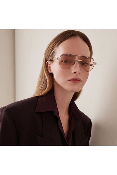 Bottega Veneta Unisex Sunglasses Bv1342S 002 59-13, Metal, Rimless, Drop, Brown Glass