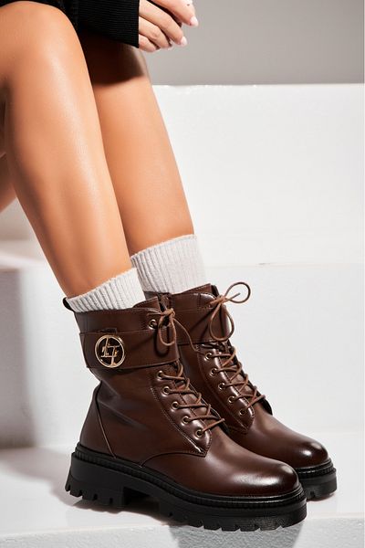 Joana Women's Brown Fur-lined Boots Made of Malaya Eco-Leather