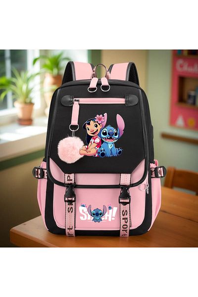 Miniso Pink-A Stitch Backpack, Large Capacity Daypack, Sturdy Durable for Students Travel, Holiday, Leisure