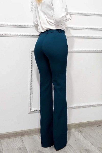 FashionForYou Elegant trousers, Katte, slim flared cut and high waist, Petrol green, S