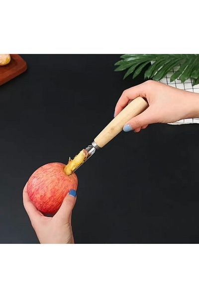 Generic Stainless Steel 2-Piece Serrated Hole Digger with Wooden Handle. Fruit and Vegetable Digger