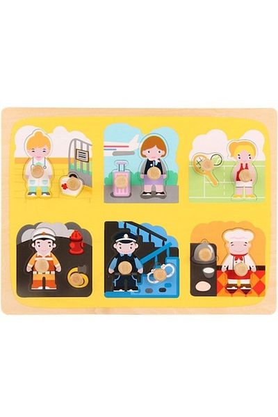 CLICK Montessori Wooden Puzzle for Children, 3D Click, 0-3 Years, Professions Model, Educational, Intuitive, Creative