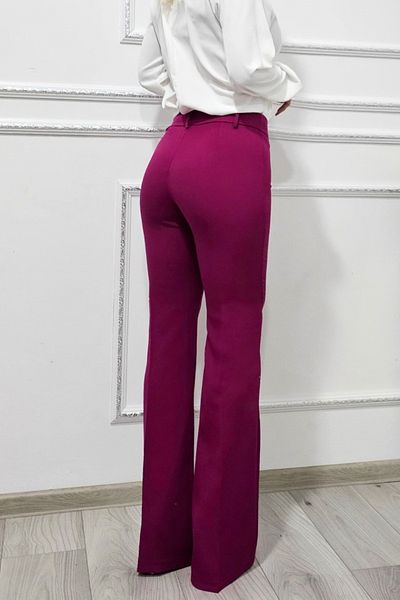 FashionForYou Elegant trousers, Katte, slim flared cut and high waist, Violet, L