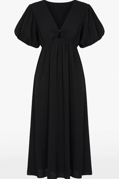 HAKKE Double-Breasted tie-up short sleeve muslin dress