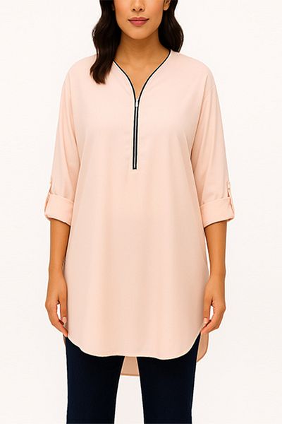 dorbe v neck zipper closure women fashion outerwear blouse tunics top