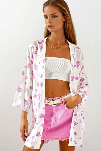VAGGON Patterned Woven Viscose Kimono