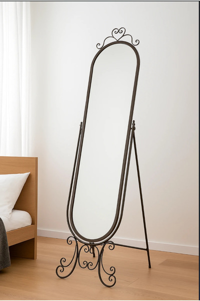 OEM Floor mirror with wrought iron frame for dressing room, H. 180 cm, vintage design