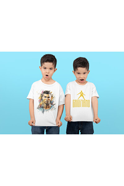 MAGORS Tricou pentru copii cu gât turnat cu imprimeu Stil-X RONALDO, 100% bum...