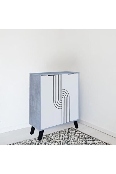 BAITY خزانة أحذية ماليزية خشبية بأربعة أرفف - تصميم رمادي وأبيض