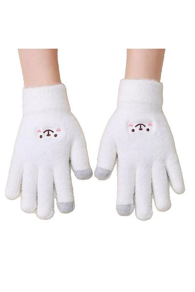 Flo Women's Gloves, Smiling Face Design, Touchscreen Function, Wool Embroidered, Elastic Cuffs, Fluffy I