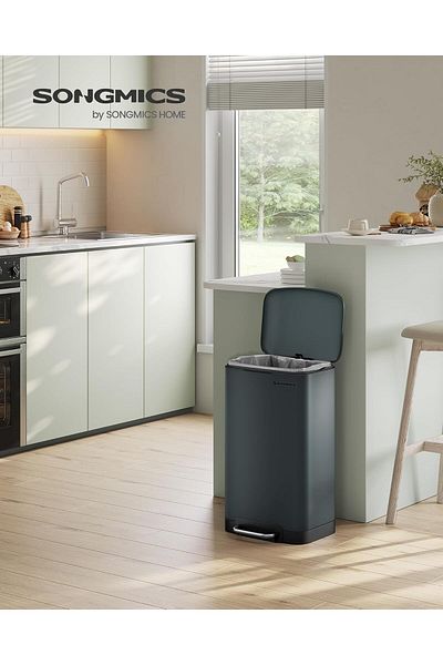 SONGMICS Trash can 34x25x61 cm, 30L, with pedal, soft-close lid and removable bucket, green-gray