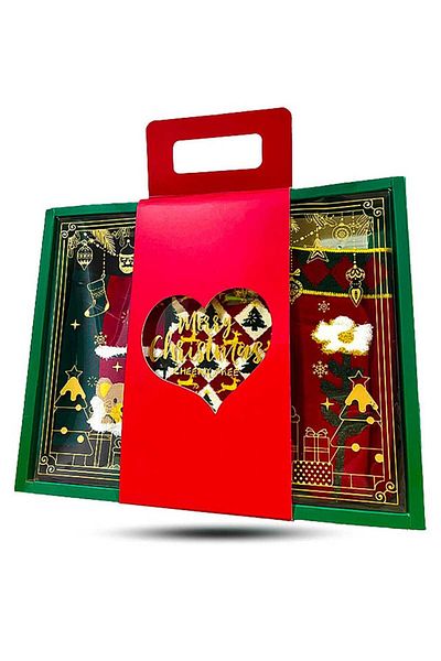 Timebox Set of 3 socks with Christmas decorations, tree, snow, Santa Claus, 95% cotton, size 36-41, Unisex