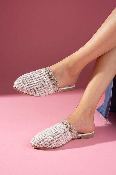 FUGA MODA Kaiser White Mink Two Color Closed Front Knitted Knitwear Slippers