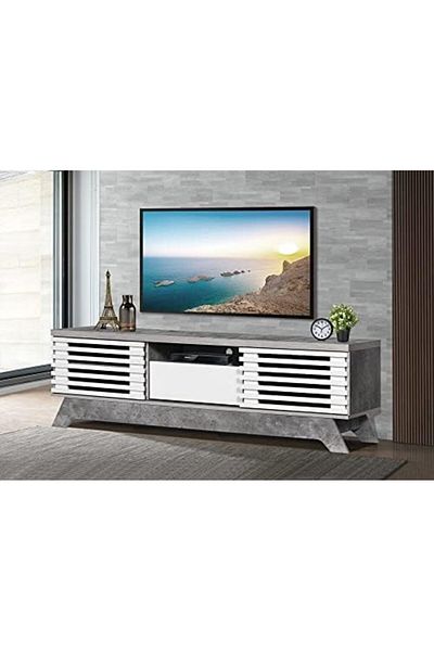 BAYTI Malaysian Wooden TV Table from Bayti, Gray and White, MLY-341