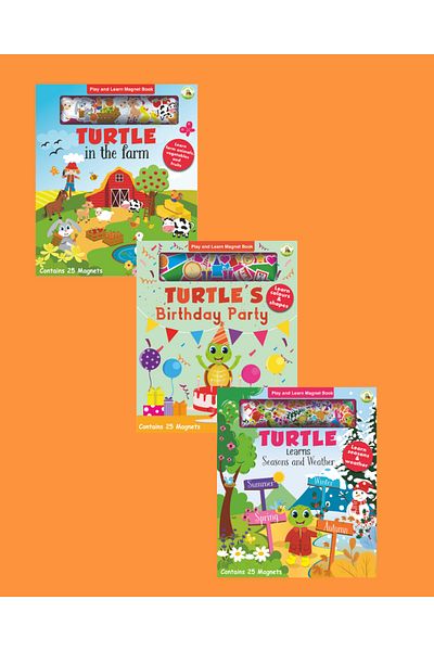 TURTLEKİDS Turtle Kids Play and Learn Magnet Book Series 3 (Farm - Birthday Party - Seasons & Weather)