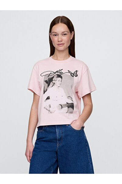 GAP Kadın Pembe Dolly Parton Relaxed Grafik T-Shirt