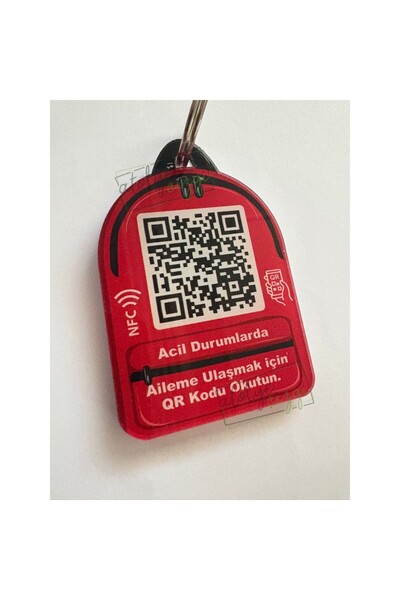 Atölye Çizgi My Family Nfc Tag and Qr Keychain Bag Red