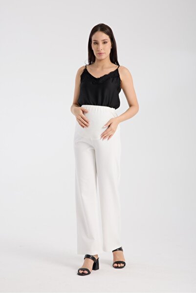 LİYACA Karin Tape Maternity Wide Leg Waist Adjustable Fabric Pants