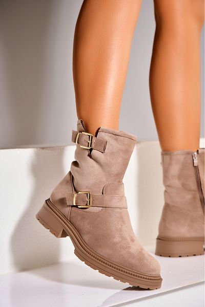 Joana Khaki Women's Fur-lined Boots Made of Eco-Suede Leather Haile