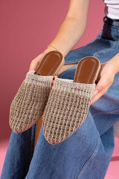 FUGA MODA Kaiser Mink Beige Two-Color Closed Front Knitted Knitwear Slippers