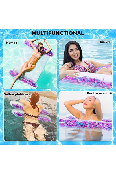 Timebox Transparent Pool Float with Mesh and Feathers, Multifunctional Inflatable Hammock for Adults, Modern