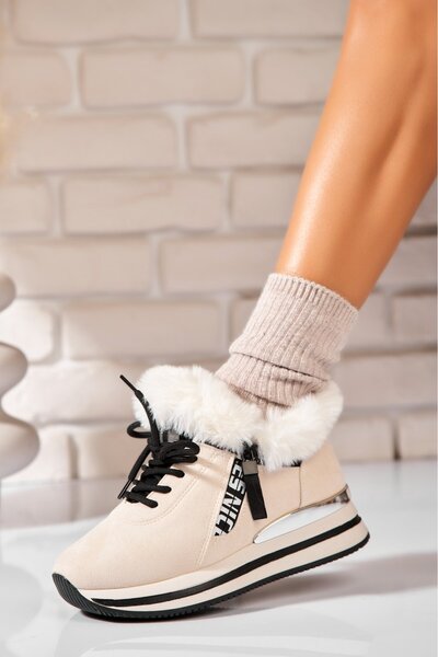 Joana Γυναικείες μπεζ αθλητικές μπότες από οικολογικό δέρμα Makena σε χρώμα σ...