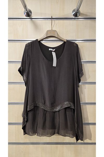 Park Moda Italian Silk Blouse with Sequin Detail