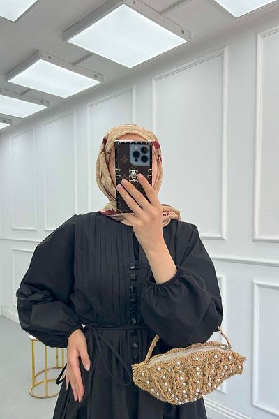 EFSUN MODA Poplin Fabric Front Nerve Bib Dress Black