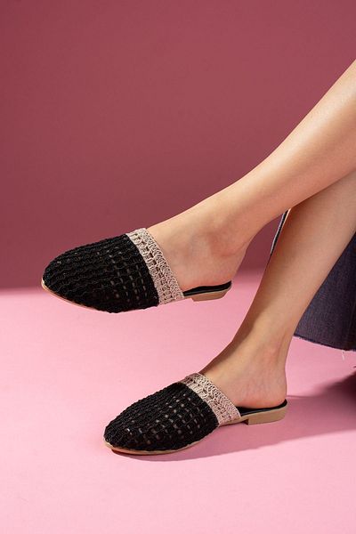 FUGA MODA Kaiser Black Mink Two Color Closed Front Knitted Knitwear Slippers