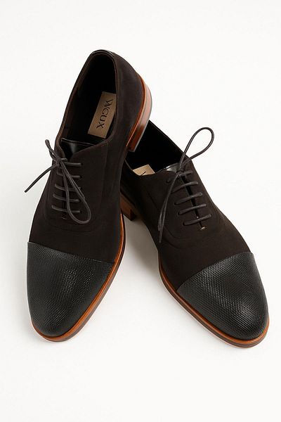 Deriderim Brown Mixed Texture Quilted Toe Leather Classic Men's Shoes