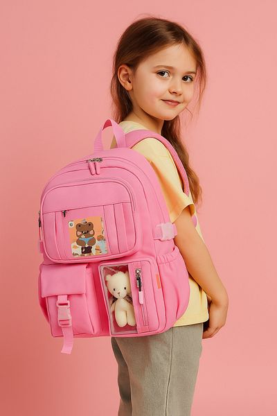 ÇANTA Rucsac de școală pentru fete roz cu accesorii în stil coreean Kawaii