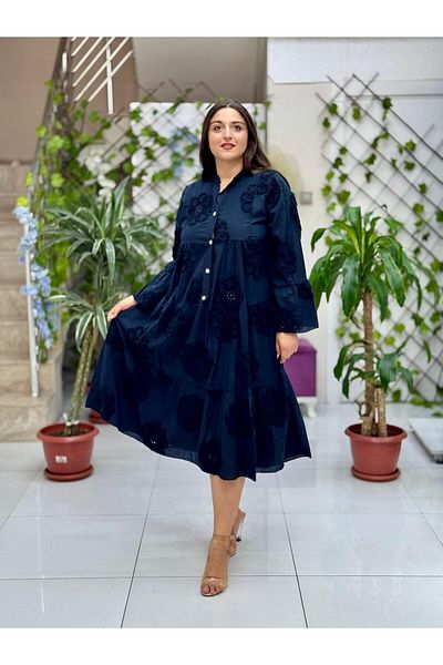 Punta Otantik Pt54830 Front Button Brodeed Judge Collar Coton Italian Dress Black