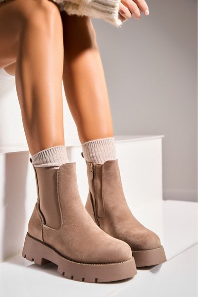Joana Khaki Women's Fur-lined Boots Made of Eco-Suede Leather Lalita