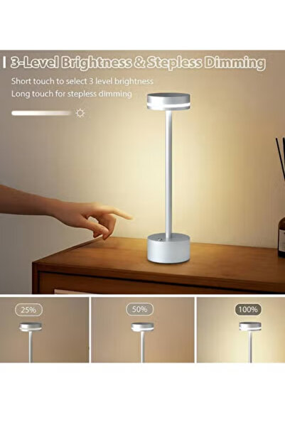 Taimi Pack Of 2 Cool Lighting Wireless LED Table Lamp with Aluminum Metal Shade and 1800mAh Battery Silver