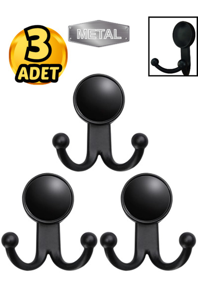 yahya e-ticaret Metal Boncuk Askı Siyah Duvar Tipi – 3’lü