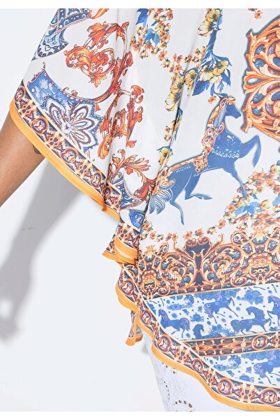 Şans Γυναικεία Μπλούζα Plus Size Πολύχρωμη, Χαμηλό μανίκι, Μπροστινή Λεπτομέρεια Δαντέλας Μπλούζα 65N39042