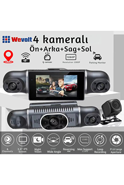 Wevolt MB-5900-1 YENİ PREMİUM 4 KAMERALI FULL HD 1080 P GENİŞ AÇI ARAÇ KAYIT KAMERASI