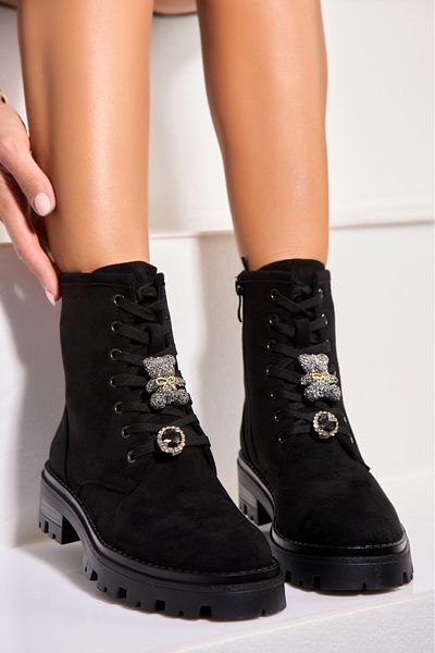 Joana Diora Women's Black Fur-lined Boots Made of Eco-Suede Leather