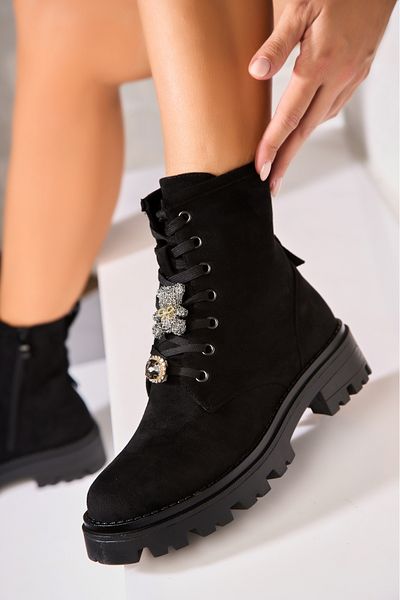 Joana Diora Women's Black Fur-lined Boots Made of Eco-Suede Leather