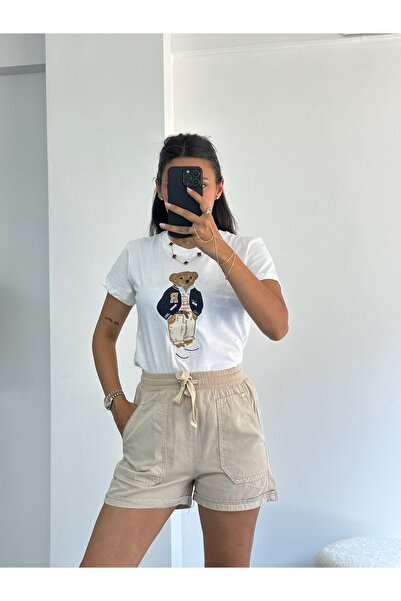 bunubanayolla Beli Lastikli Gabardin Şort