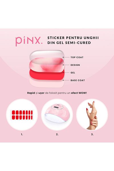 PİNX Růžová gelová samolepka na nehty - odstíny růžové