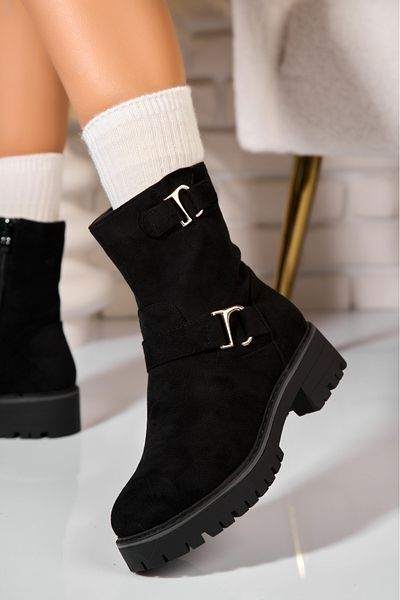 Joana Women's Black Fur-lined Boots Made of Eco-Suede Leather Reizy