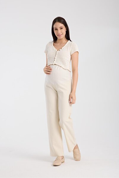 LİYACA KARIN BANTLI HAMİLE GENİŞ PAÇA BELİ AYARLANABİLİR KUMAŞ PANTOLON