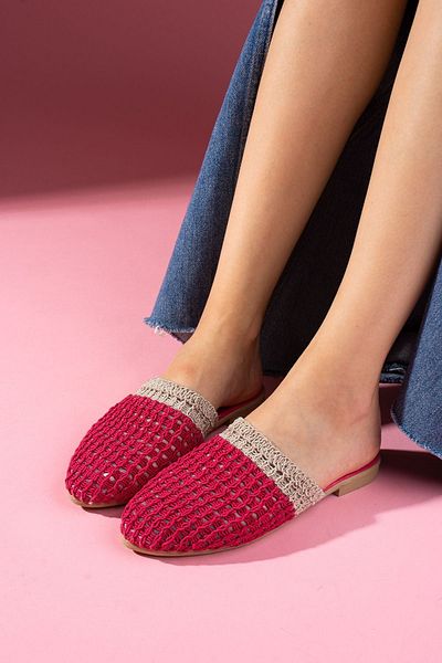 FUGA MODA Kaiser Fuchsia Mink Two Color Closed Front Knitted Knitwear Slippers