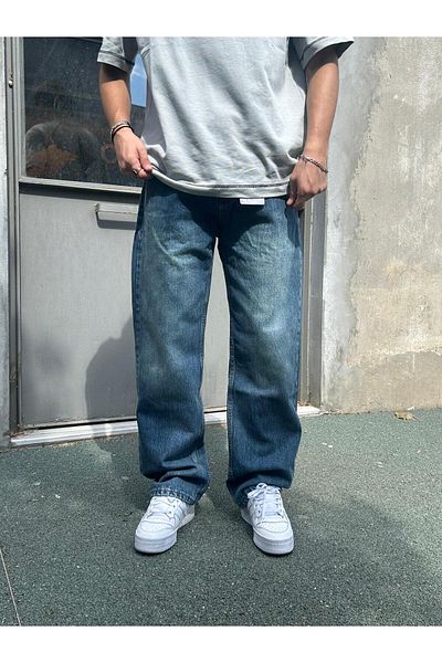Mob Men's New Season Retro Blue Baggy Trousers