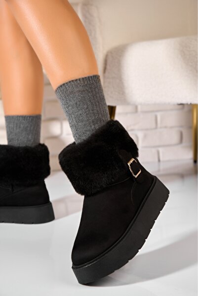 Joana Γυναικείες μαύρες μπότες με επένδυση γούνας από ιβουάρ οικολογικό δέρμα...