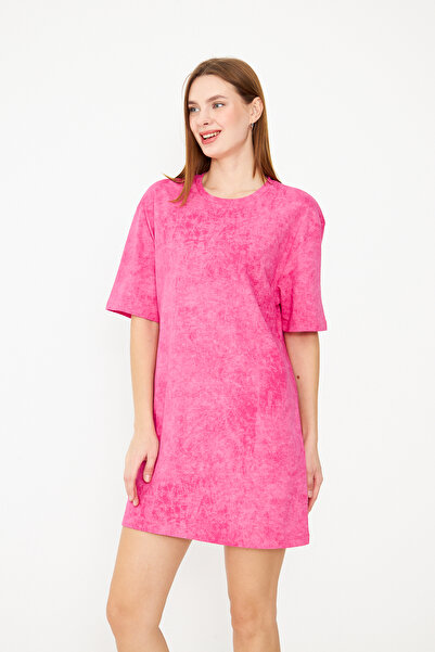 ESPİNA Women's Acid Washed Tie Dye Pattern Mini Dress